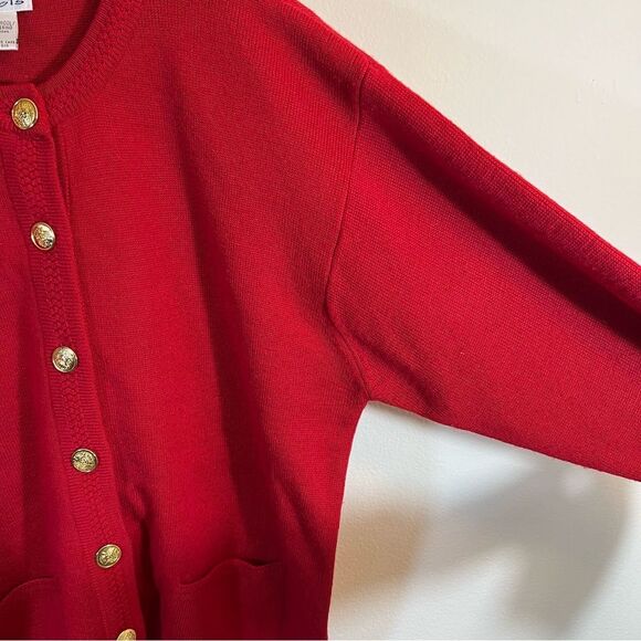 Talbots Red Merino Wool Gold Button Cardigan Sweater Medium Old Money Quiet Lux - Picture 10 of 15